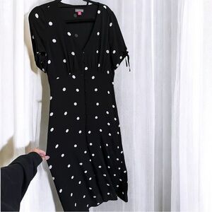 Vince Camuto Black & White Polka Dot Button Midi Dress Size 10